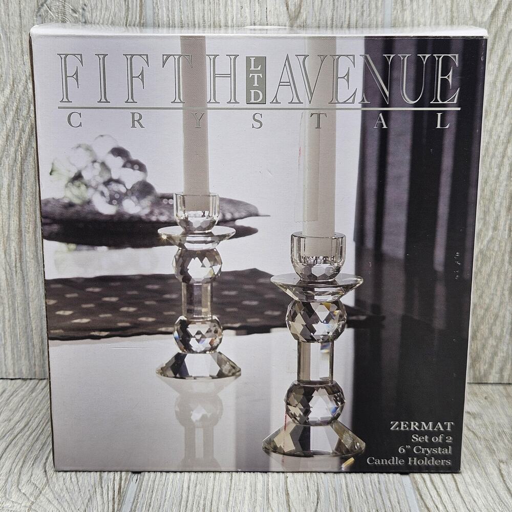 Fifth Avenue Crystal Zermat Set of 2 6" Crystal Candle Holders Elegant Decor New
